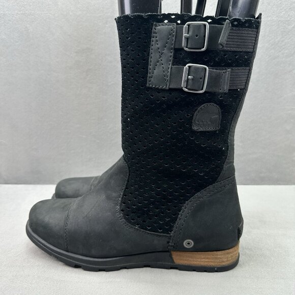 Sorel Major Womens Size 8 Pull-On Boots Black Suede Leather Perforated Buckle - Picture 3 of 7